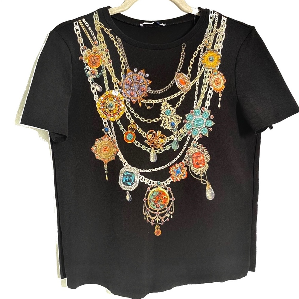 Zara Black Short Sleeve T-Shirt with Jewels Design
